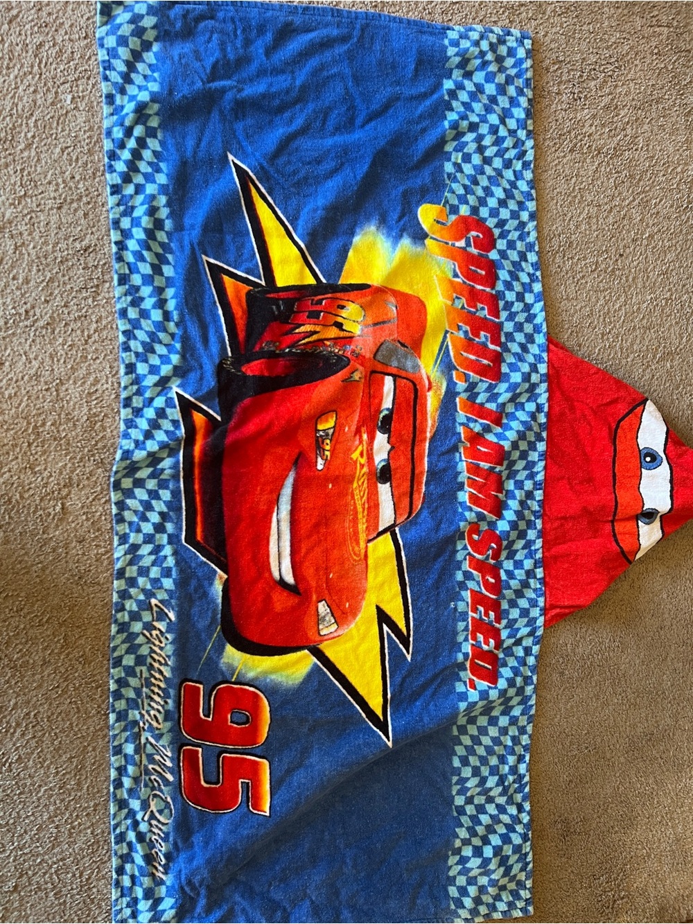 Disney Lightning McQueen Blue and Red Kids Hooded Towel
